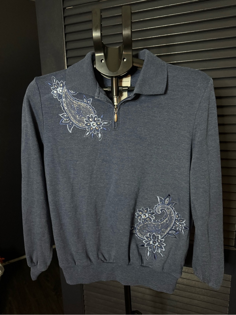 Alfred Dunner Navy Embellished Paisley Quarter Zip S